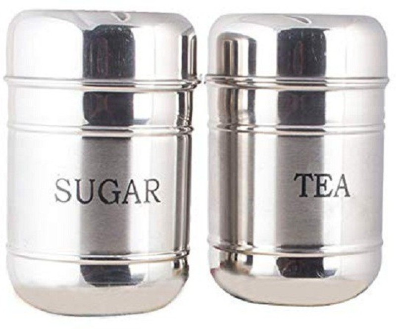 upalabdh Stainless Steel Tea Sugar Canister Storage Container  - 500 ml Steel Grocery Container, Utility Box(Pack of 2, Silver)