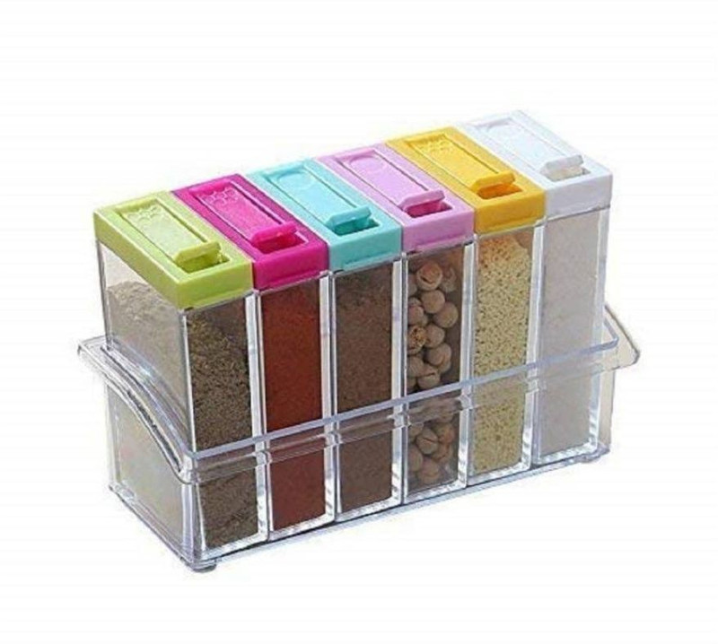 jackky Crystal Seasoning Spice Rack 6 Lid Container Set ( multi color)  - 100 ml Plastic Spice Container(Multicolor)