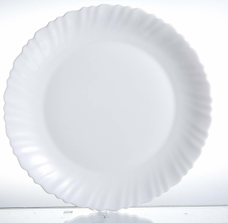 Larah by Borosil Feston Large Dinner Plate, 10.6 inch, Set of 6, White Dinner Plate(Pack of 6, Microwave Safe)