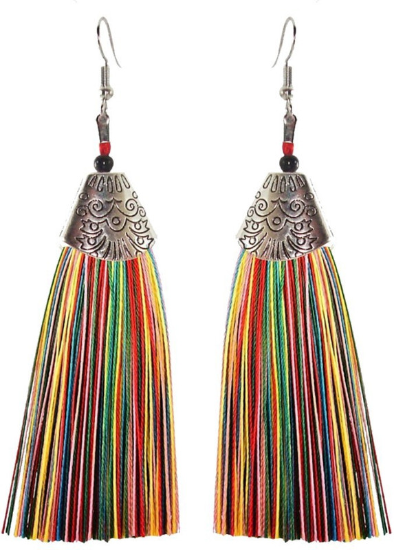 siddhi art jewellery handmade crafts multi silk thread tassel long trends earring Metal, Lac Tassel Earring, Huggie Earring, Hoop Earring, Jhumki Earring