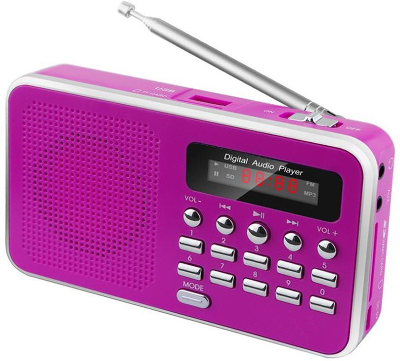 CRETO OD-SM302 Portable Mini Audio Player with LED Display Supports USB, AUX, SD Card FM Radio(Pink)