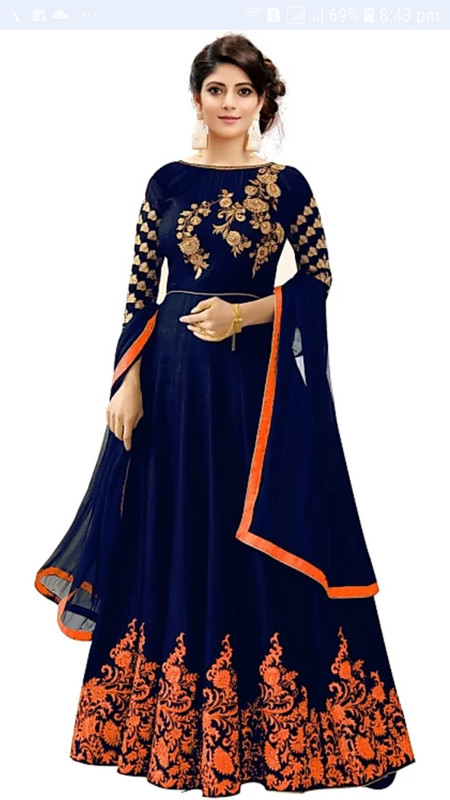 veera clothing Anarkali Gown(Dark Blue, Orange)
