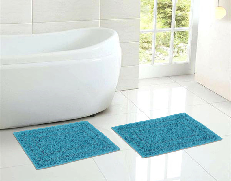sheen decor Cotton Bathroom Mat(Blue, Medium)