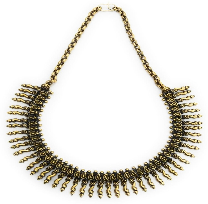 athizay Antique Golden Necklace Plated Ethnic Choker Festival Temple Necklace Premium Ethnic Festival Oxidised Beads Pattern Brass Garba Navratri Diwali Rakshabandhan Jewellerya Women Fashion Jewellery Brass Choker