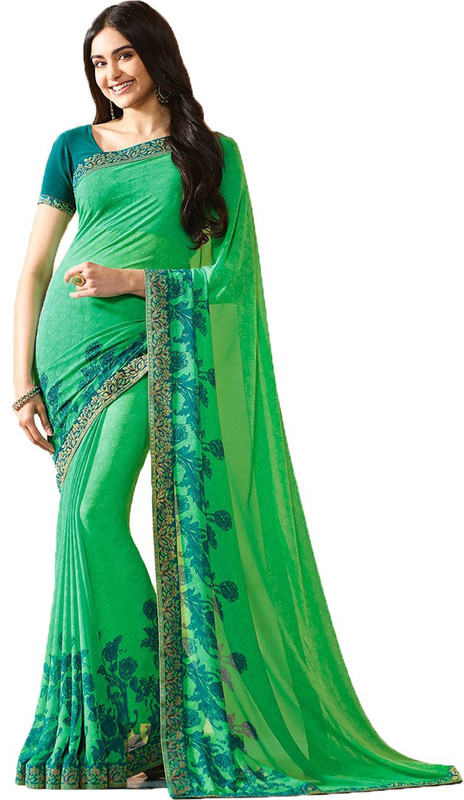 4jstar Printed Bollywood Georgette Silk Blend Saree(Green)