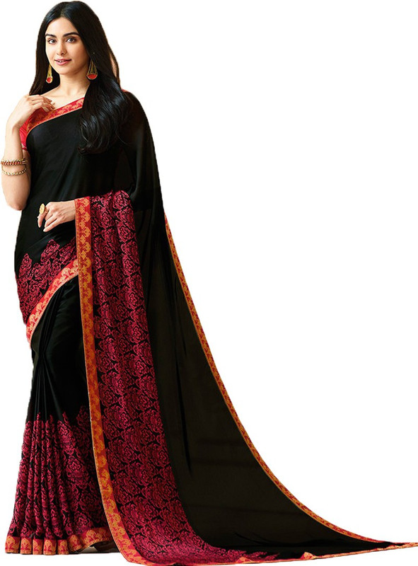 4jstar Printed Bollywood Georgette Silk Blend Saree(Black)