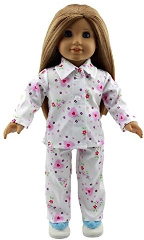 dreamtoyhouse Doll Clothes Pink Heart Flower Pattern Pajamas Sleepwear for 18 Inch American Girl Dolls(Multicolor)