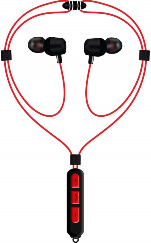 ROQ 4D HI BASS MAGNETIC BLUETOOTH EARPHONES WITH MIC AND MEMORY CARD SLOT 64 GB MP3 Player(Red, 0 Display)
