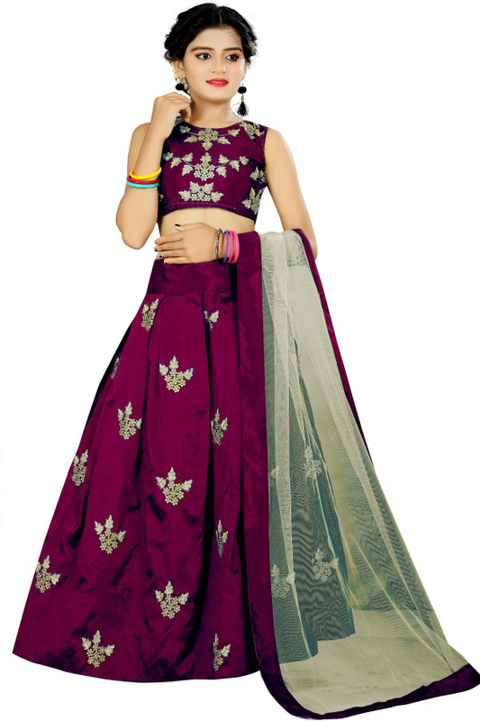 keyaan fashion Girls Lehenga Choli Fusion Wear, Western Wear, Ethnic Wear, Party Wear Solid Lehenga, Choli and Dupatta Set(Multicolor, Pack of 3)