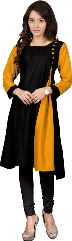 vivaanetrade Casual Color Block Women Kurti(Black, Yellow)