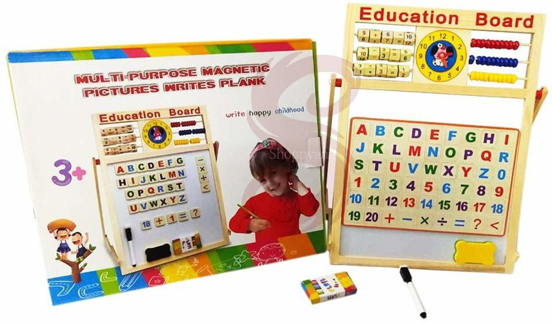 shoppyana Magnetic Wooden Multipurpose Double-Sided Writing, Drawing Board with Abacus, Mathematical Calculations and English Alphabets(Brown)