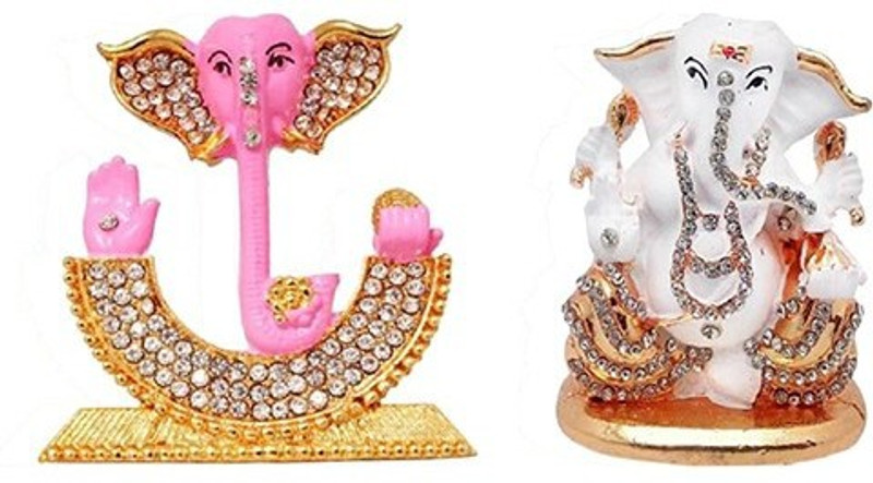 9facts Set of 2 God Ganesh Idol Statue & God Ganesh / Ganpati / Lord Ganesha Idol - Statue Gift item Decorative Showpiece Decorative Showpiece  -  7 cm(Brass, Multicolor)