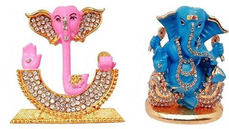 9facts Set of 2 God Ganesh Idol Statue & God Ganesh / Ganpati / Lord Ganesha Idol - Statue Gift item Decorative Showpiece Decorative Showpiece  -  7 cm(Brass, Multicolor)