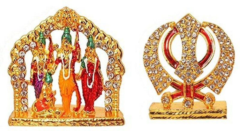 9facts Set of 2 Lord Rama ,Sita, Laxman and Hanuman Idol God Statue & Punjabi Khanda symbols of Sikh Idol Home Decor Pooja Statue Gift Decorative Showpiece Decorative Showpiece  -  8 cm(Brass, Multicolor)