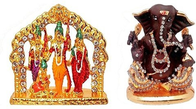 9facts Lord Rama ,Sita, Laxman and Hanuman Idol Decorative Showpiece  -  7 cm(Brass, Multicolor)