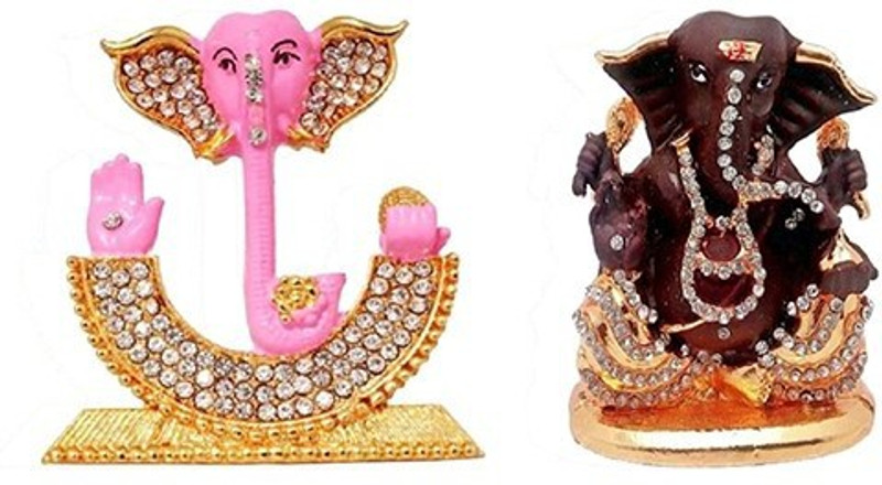 9facts Set of 2 God Ganesh Idol Statue & God Ganesh / Ganpati / Lord Ganesha Idol - Statue Gift item Decorative Showpiece Decorative Showpiece  -  7 cm(Brass, Multicolor)
