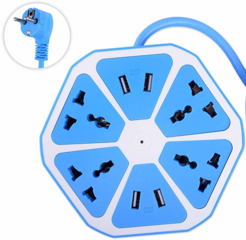 fabuyz Smart Power Strip Extension Socket Plug 4 Socket Surge Protector(Blue)