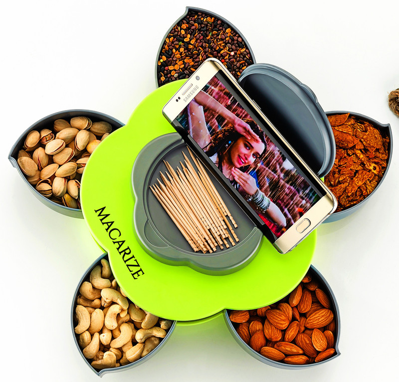 MACARIZE German Mechanism Flower Petal  - 1500 ml Plastic Spice Container(Green, Grey)