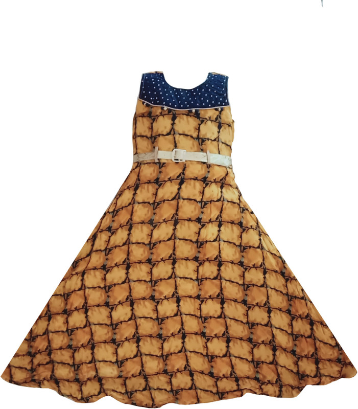 sariya Girls Maxi/Full Length Festive/Wedding Dress(Yellow, Sleeveless)