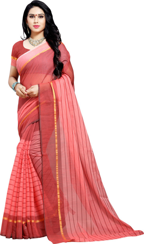 sarngin boutique Striped Guntur Polycotton Saree(Pink)