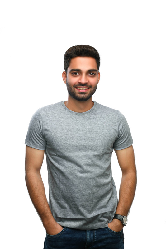 wearbin Solid Men Round Neck Grey T-Shirt
