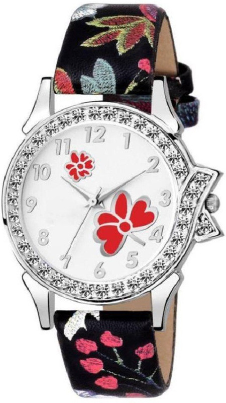 watchsales White Dial New Flower Print Band Analog Watch  - For Women