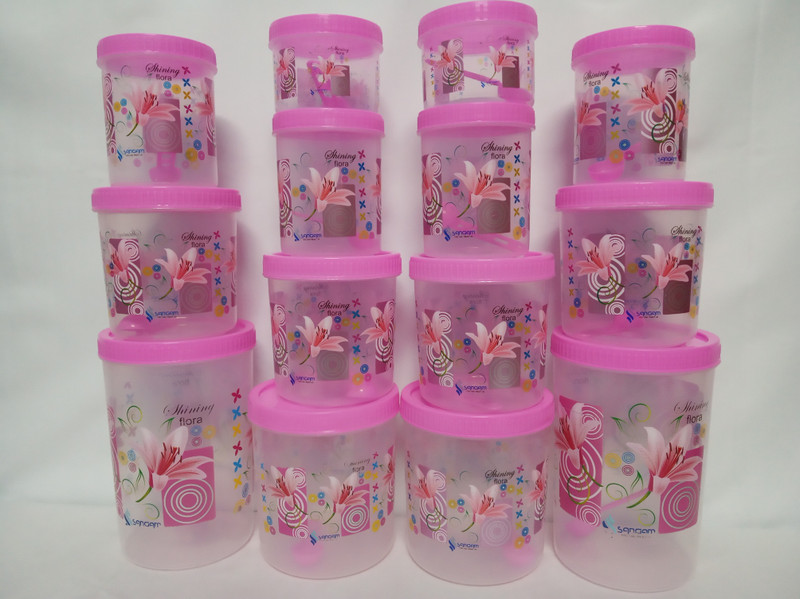 sangam SANGAM EURO  - 2000 ml, 1500 ml, 1000 ml, 500 ml, 250 ml Plastic Grocery Container, Utility Box, Spice Container, Tea Coffee & Sugar Container, Oil Container(Pack of 14, Pink)