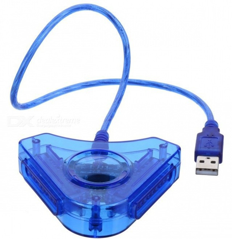 Kebilshop PS2 Game Controller to PC USB Converter,2 player Gaming Adapter(Blue, For PS2)