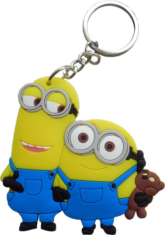 AVI Double sided Rubber Minion Kevin and Bob with teddy Key Chain
