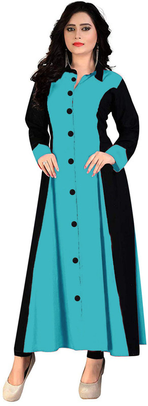 krishna traders Women's Solid Anarkali Kurta(Light Green)