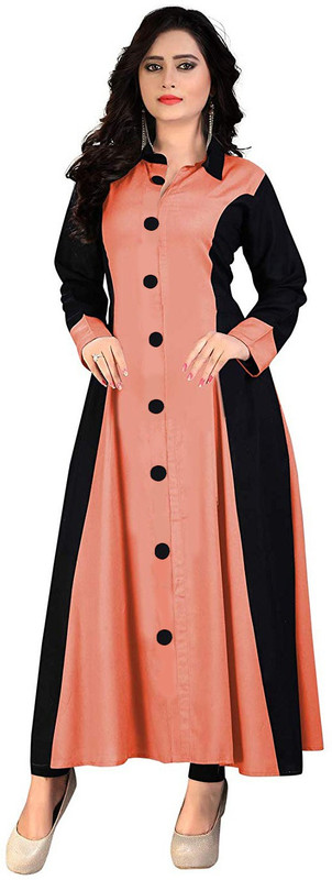 krishna traders Women's Solid Anarkali Kurta(Pink)