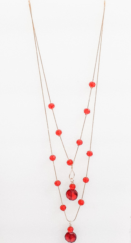 cutieans Cutieans Alloy 2 layered Long chain with Red Crystal Balls With Red Pendants Crystal Alloy, Metal Chain