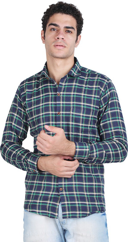 huge Men Checkered Casual Green Shirt