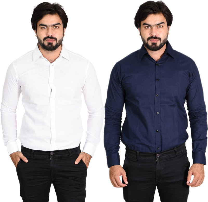jeet enterprise Men Solid Casual White, Light Blue Shirt(Pack of 2)