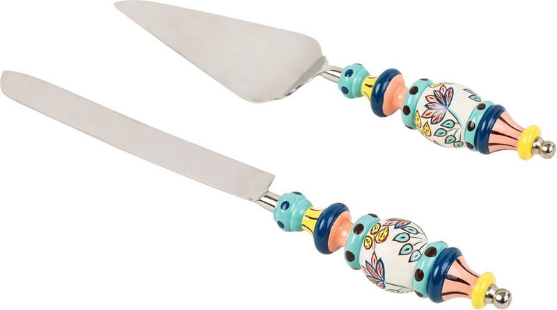 Chumbak Folk Floral Stainless Steel, Wooden Cake Server(Multicolor, Pack of 1)