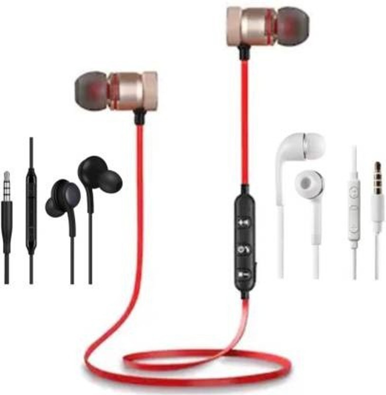 am international company Combo 3Earphones 1Red Sporty Bluetooth And 2Wired Earphones Bluetooth Headset with Mic(Black, In the Ear)