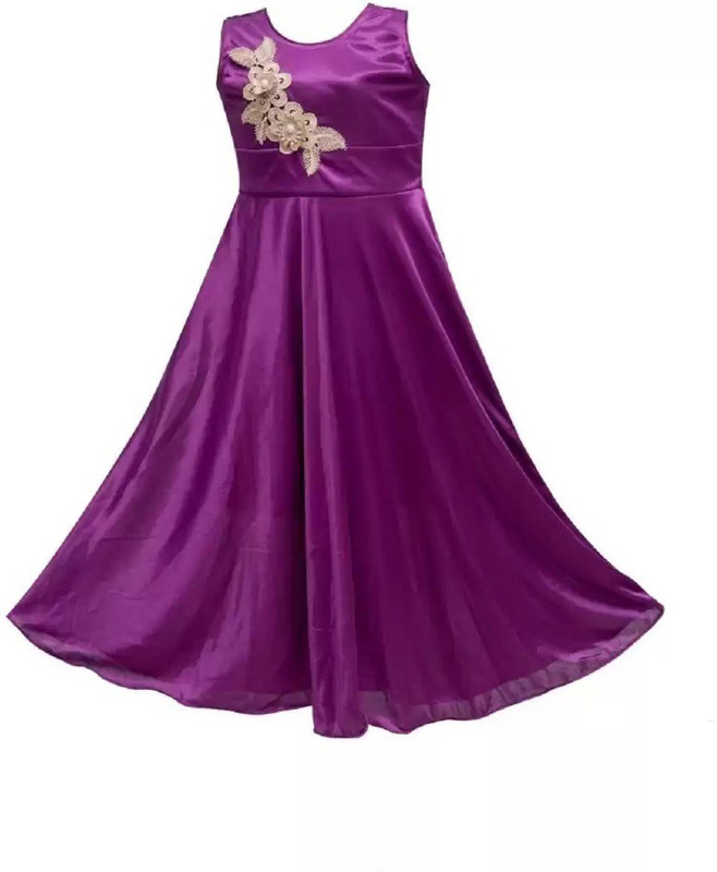 haxilon Girls Maxi/Full Length Party Dress(Purple, Sleeveless)