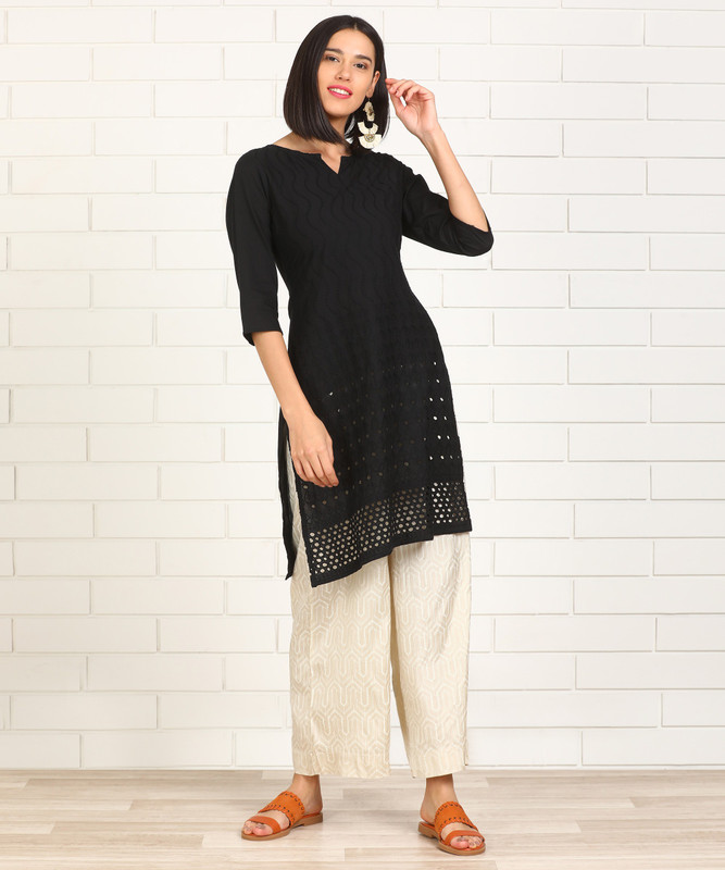 Buy Anmi Embroidered Women Straight Kurta Black Online at desertcartCyprus