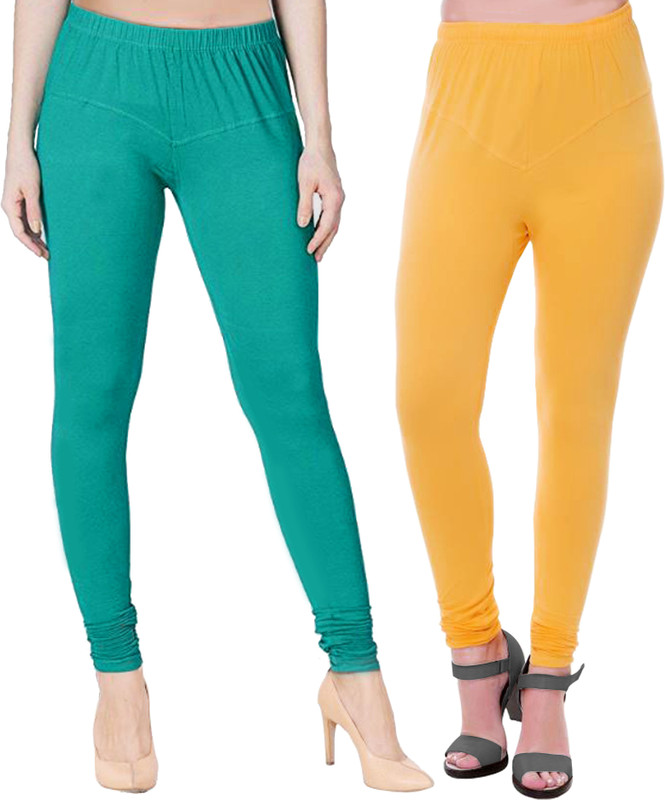 stylines Churidar  Legging(Yellow, Dark Green, Solid)