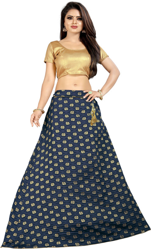 srapo Printed Semi Stitched Lehenga Choli(Blue, Gold)