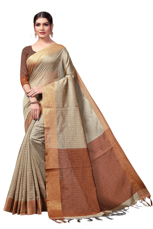 ofline selection Woven Daily Wear Polycotton Saree(Cream)