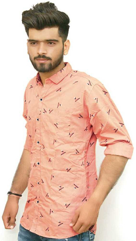 castle hawk Men Printed Casual Orange Shirt