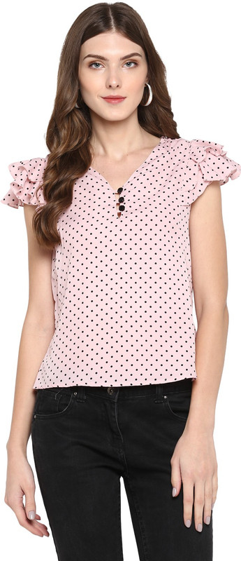indietoga Casual Cap Sleeve Polka Print Women Pink Top