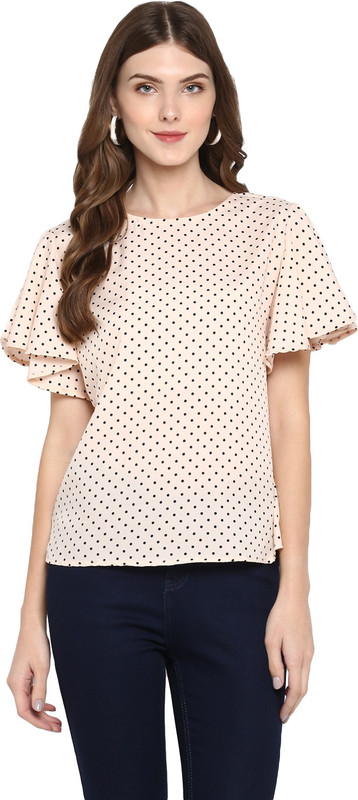 indietoga Casual Flutter Sleeve Polka Print Women Pink Top