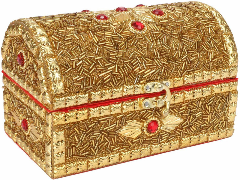 ss creation Handicraft Collection Stone Beaded Wooden Craft and Bangle Box Bangle Box, Jwellery Box Vanity Box(Golden)