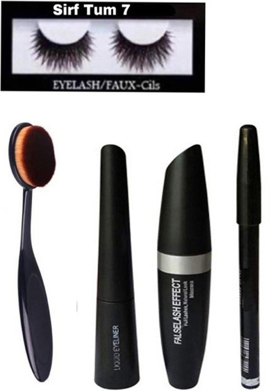 sirf tum 7 COMBO EYELINER ,MASCRA WITH EYEBROW PENCIL WITH OVAL BRUSH SET 5(1 Items in the set)