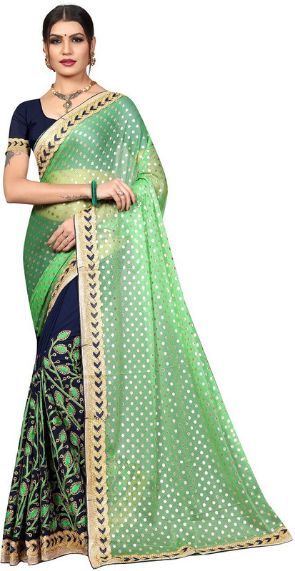madhav textiles Self Design Bollywood Georgette Chiffon Blend Saree(Green)