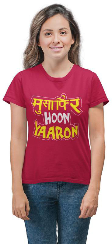 bongsutra Typography Women Round Neck Pink T-Shirt