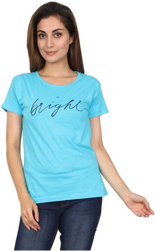 therihitss Printed Women Round Neck Blue T-Shirt