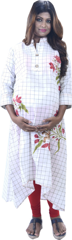 mummas couture Casual Printed Women Maternity Wear Kurti(White)